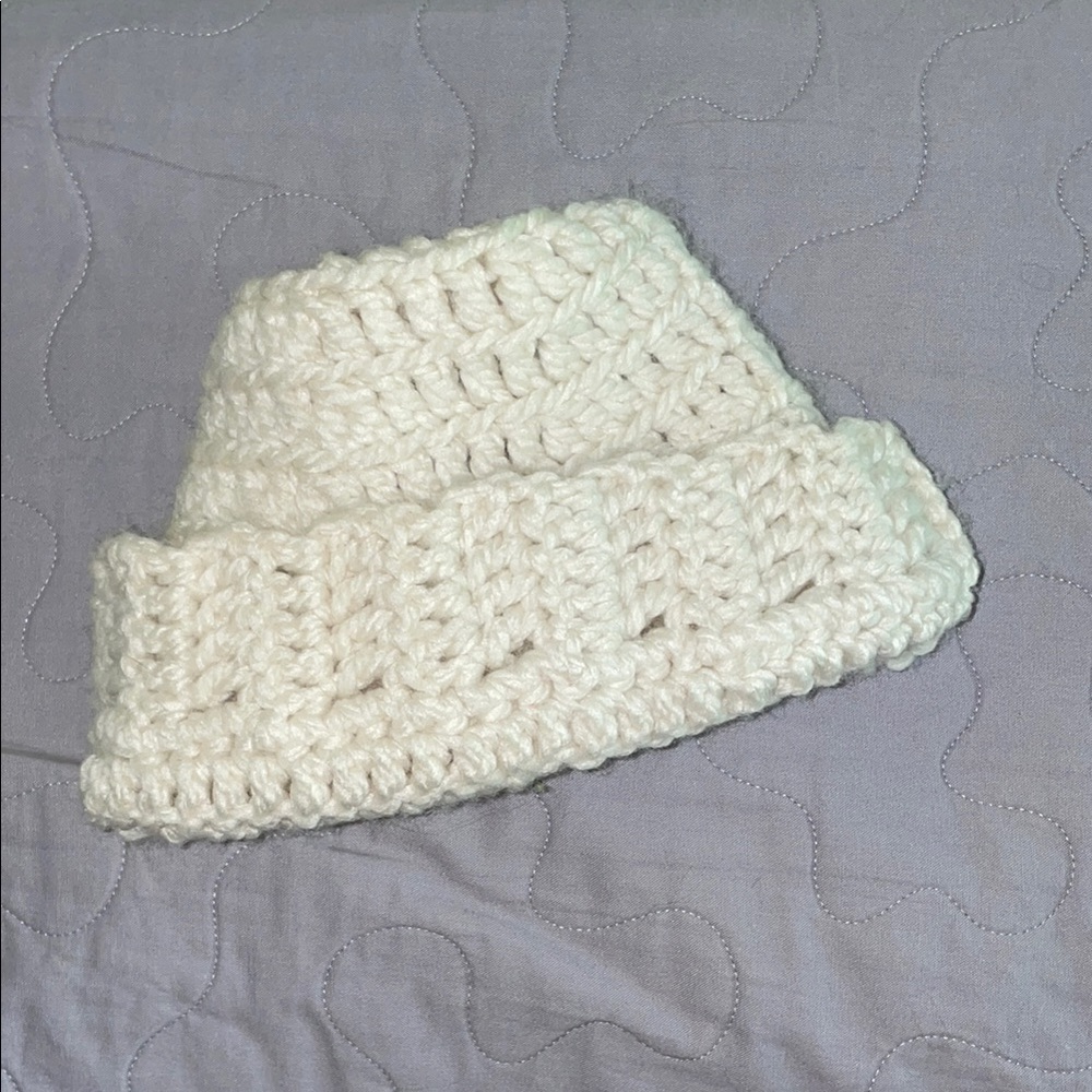 Handmade Cream Crochet Beanie Feat A Ponytail Hole